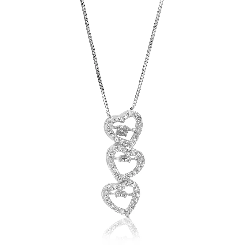 Earthy woven necklaces-1/6 cttw Lab Grown Diamond Triple Heart Pendant Necklace .925 Sterling Silver 1/4 Inch With 18 Inch Chain