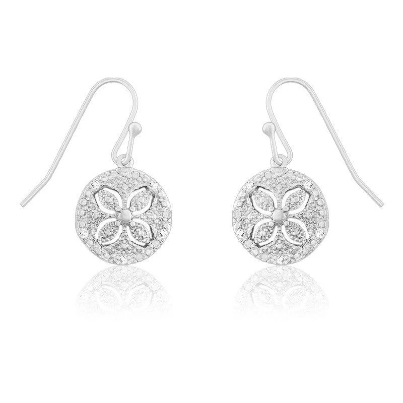 Raised texture earrings-Sterling Silver Flower Cutout Diamond Earrings