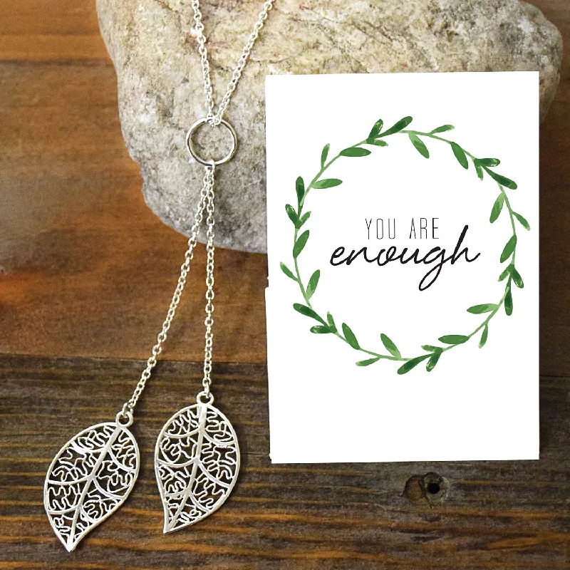 Funky charm necklaces-You are Enough Double Leaf Necklace