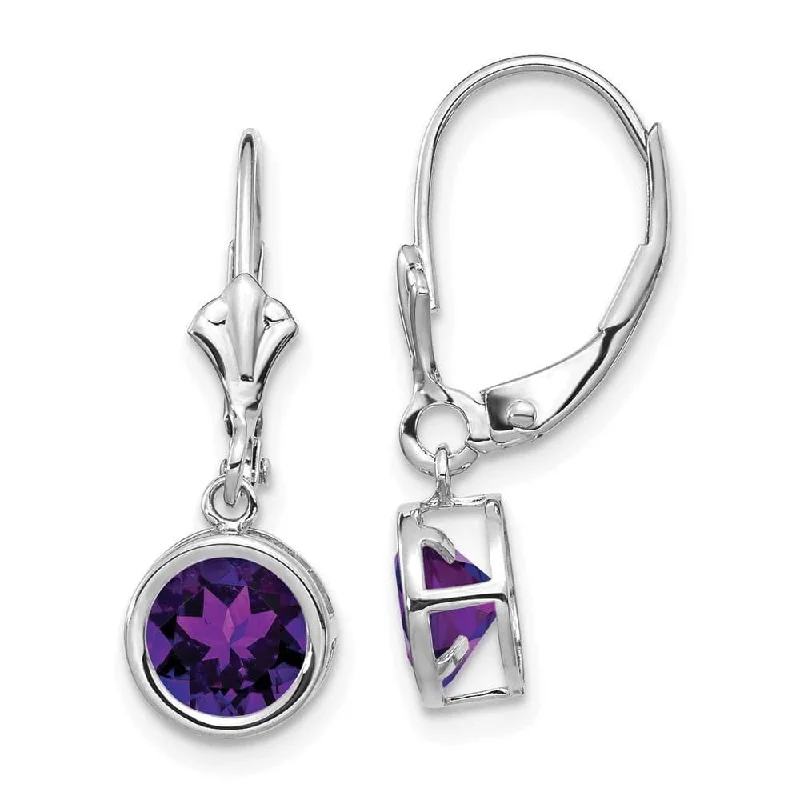 Funky pair earrings-14k White Gold 6mm Amethyst Leverback Earrings