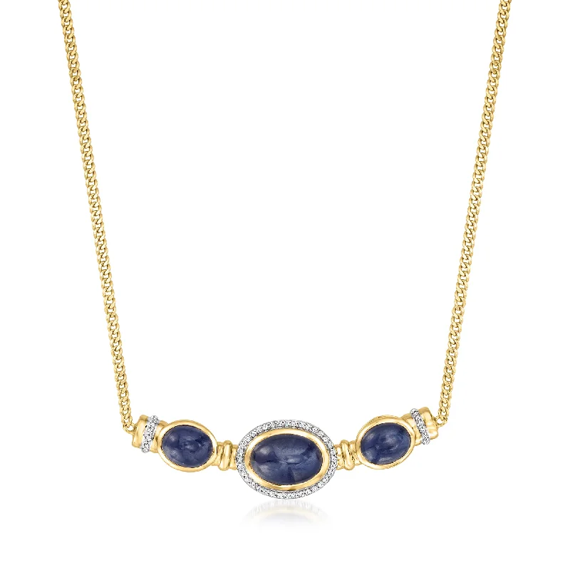 Bold art necklaces-Ross-Simons Sapphire and . White Zircon Necklace in 18kt Gold Over Sterling