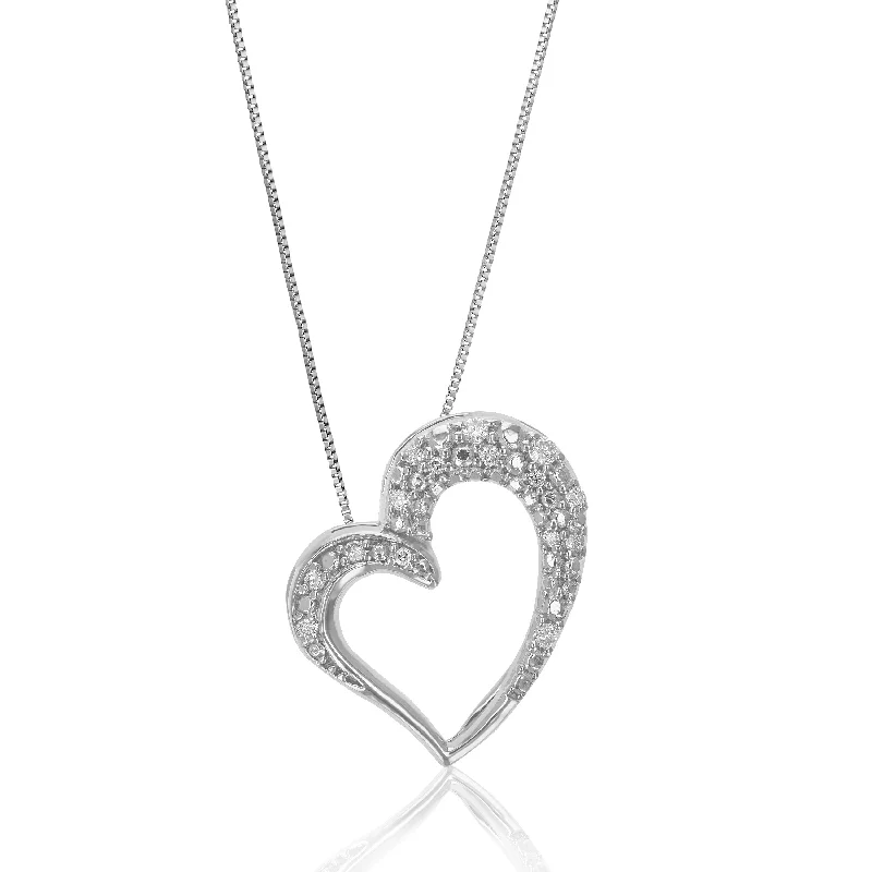 Tide pattern necklaces-1/10 cttw Lab Grown Round Cut Diamond Heart Pendant Necklace .925 Sterling Silver 2/3 Inch With 18 Inch Chain