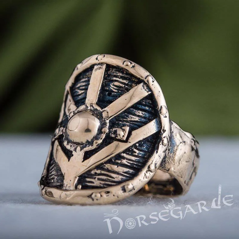 Pentagon shape rings-Handcrafted Shield Signet Ring - Bronze