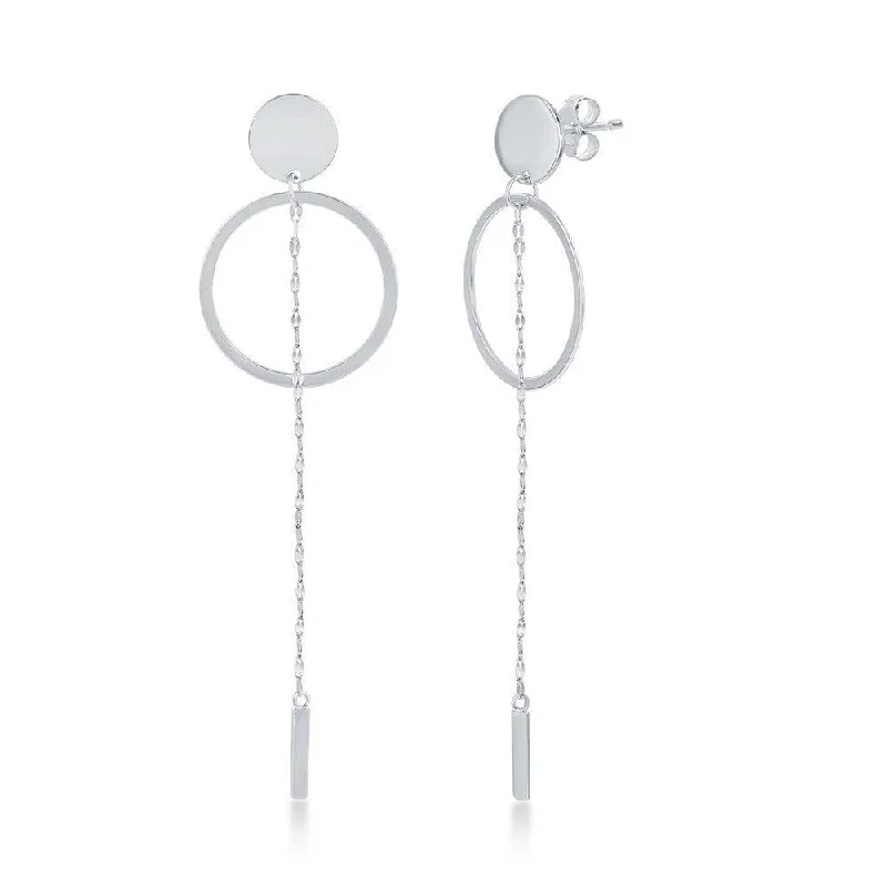 Kelp motif earrings-Sterling Silver Open Hoop Chain and Bar Earrings