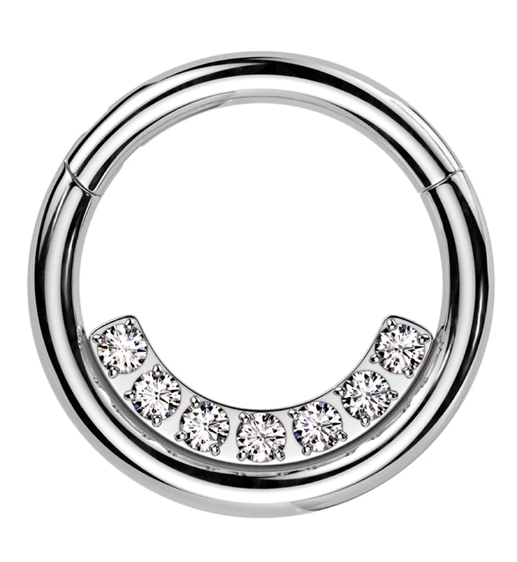 Twisted wire rings-Ethereal Inner Clear CZ Row Stainless Steel Hinged Segment Ring