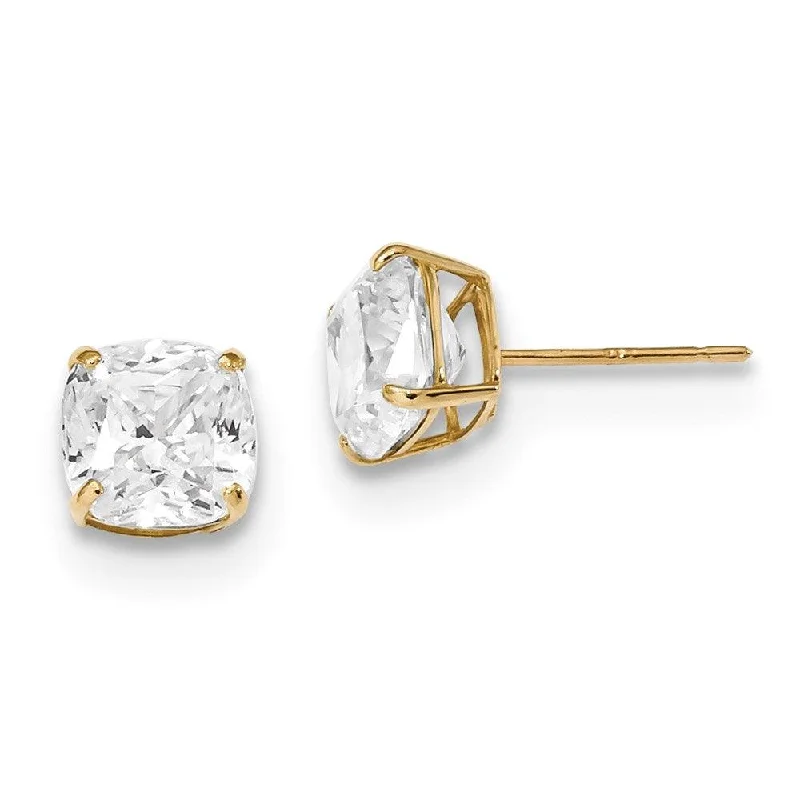 Mirror gloss earrings-14k Polished 7x7 Cushion Cut CZ Studs Post Earrings