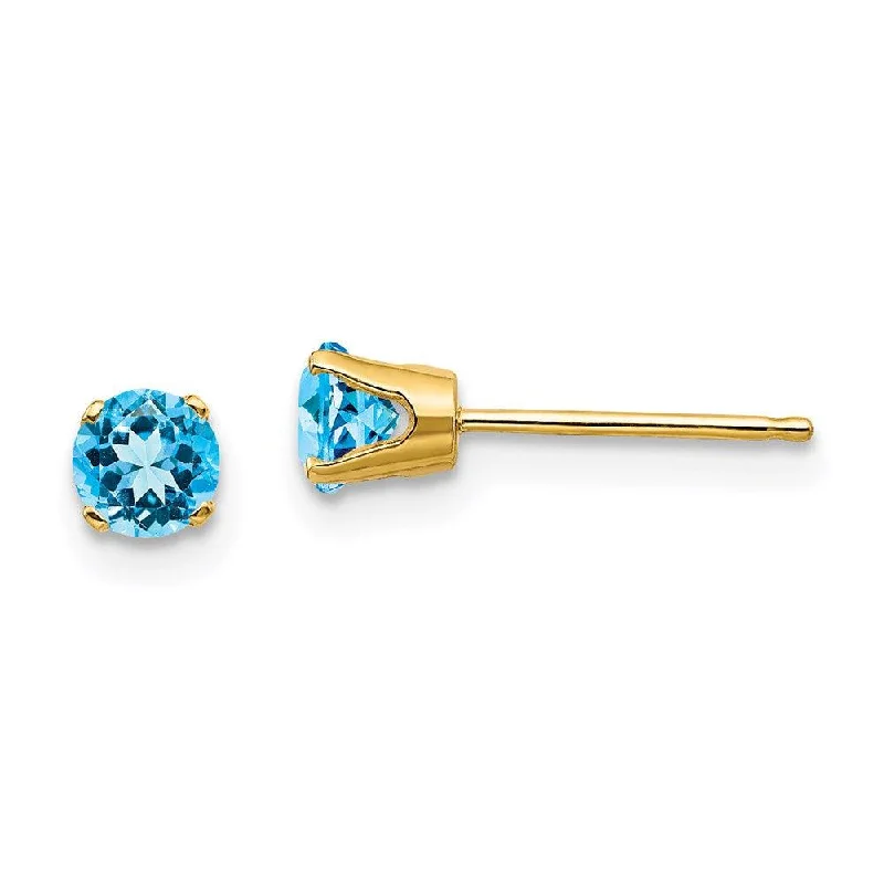 Aged brass earrings-14k 4mm December/Blue Topaz Post Earrings