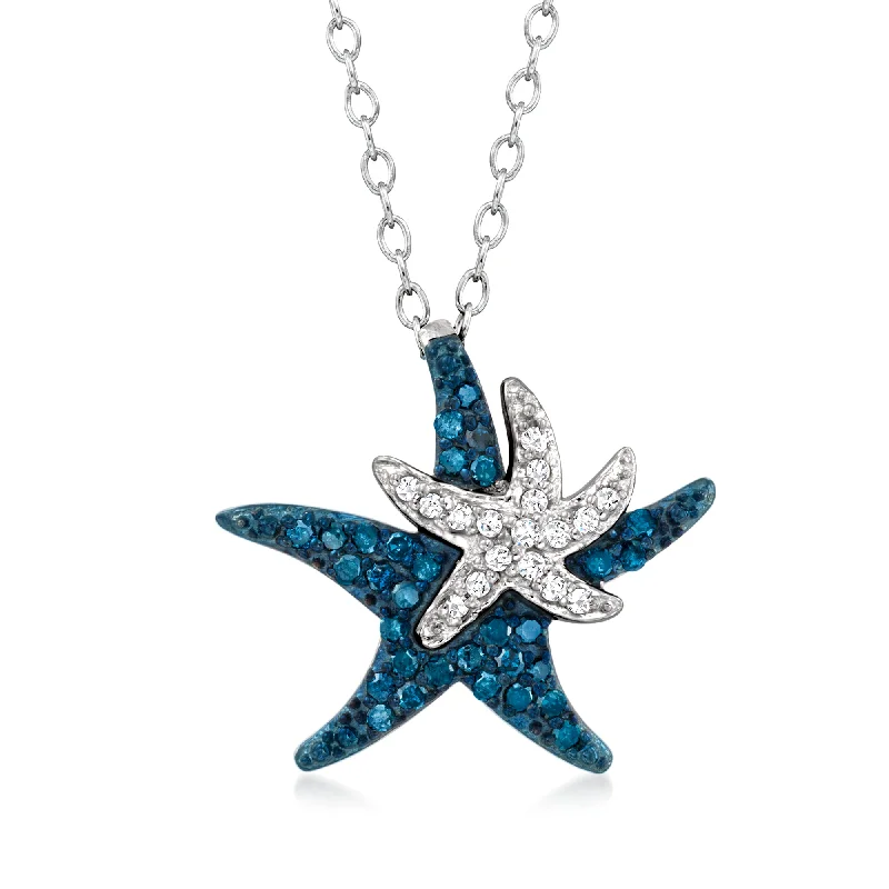 Bold art necklaces-Ross-Simons Blue and White Diamond Starfish Pendant Necklace in Sterling Silver