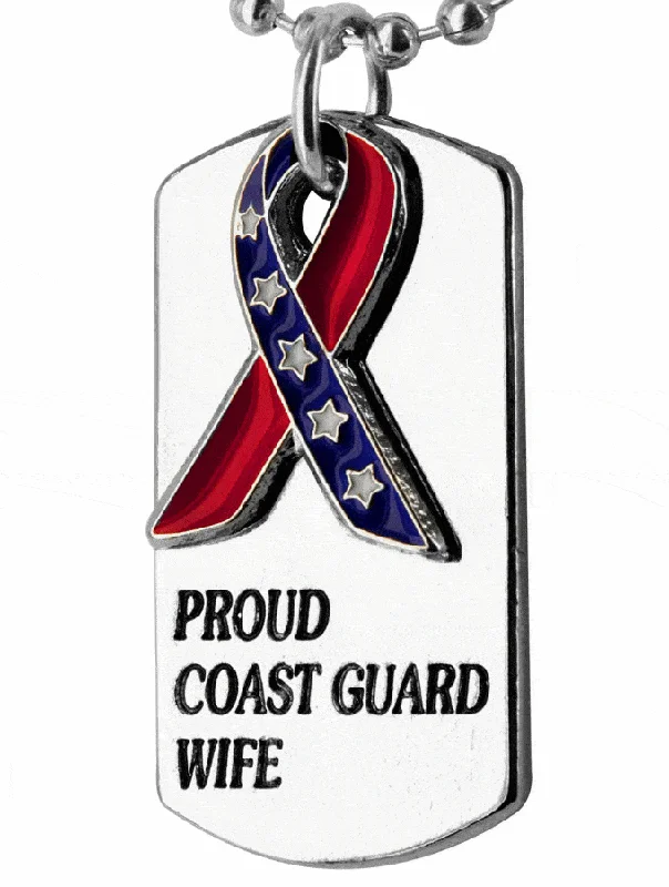 Pentagon pendant necklaces-Proud Coast Guard Wife Flag Ribbon Dog Tag Necklace