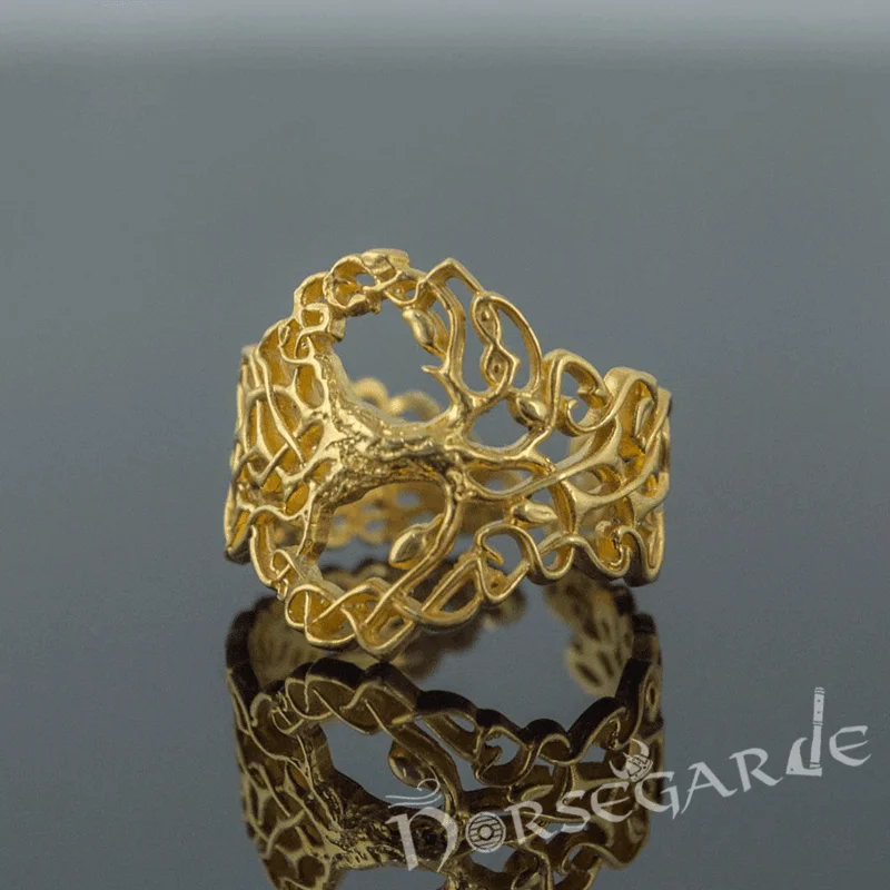 Tanzanite cut rings-Handcrafted Intertwined Yggdrasil Ring - Gold