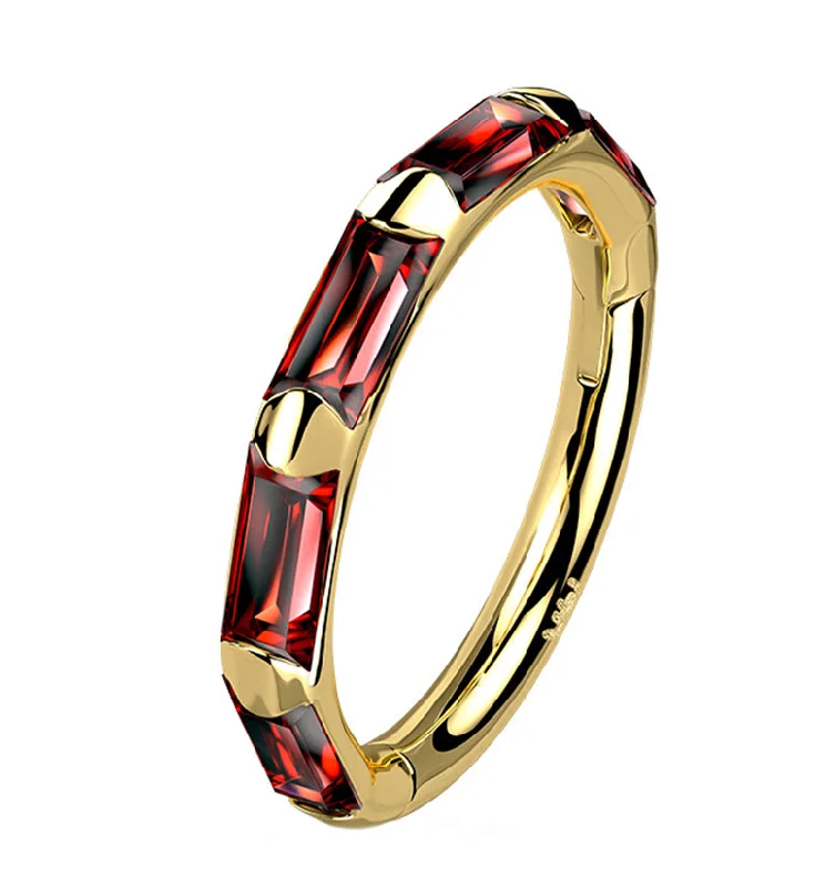 Dark wood rings-14kt Gold Oblong Red CZ Edge Hinged Segment Ring