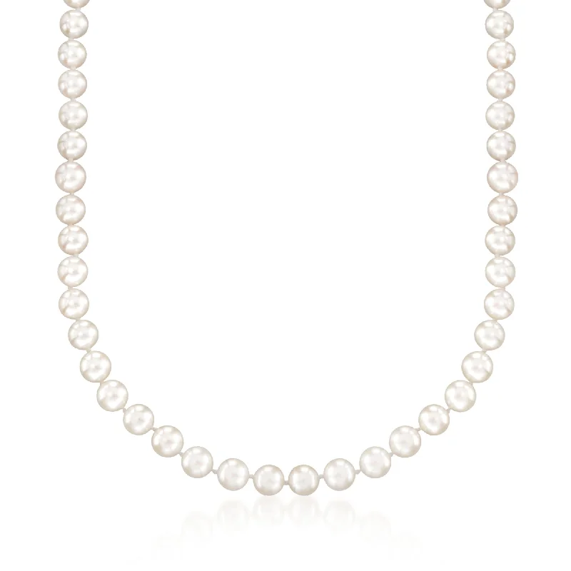 Silk thread necklaces-Ross-Simons 7-7.5mm Cultured Akoya Pearl Necklace With 18kt White Gold