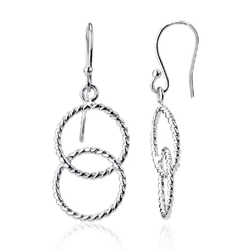 Bold hoop earrings-Sterling Silver Twisted Wire Interlocking Double Circle Earrings