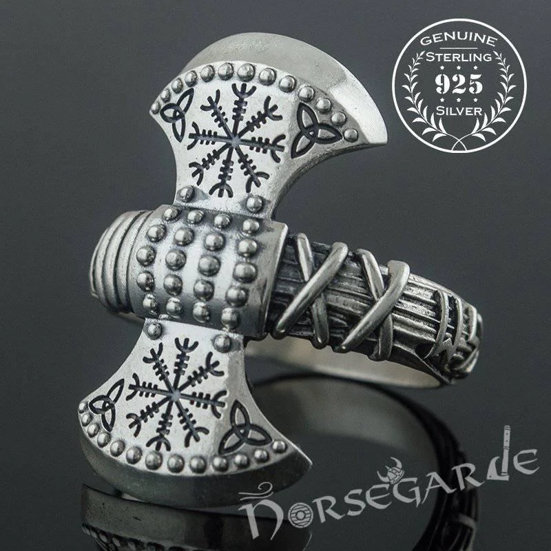 Craft-made rings-Handcrafted Runic Axe Ring - Sterling Silver