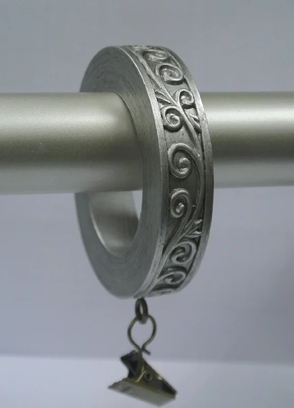 Branch carved rings-Set of 14 Scroll Designer Curtain Rings in Pewter