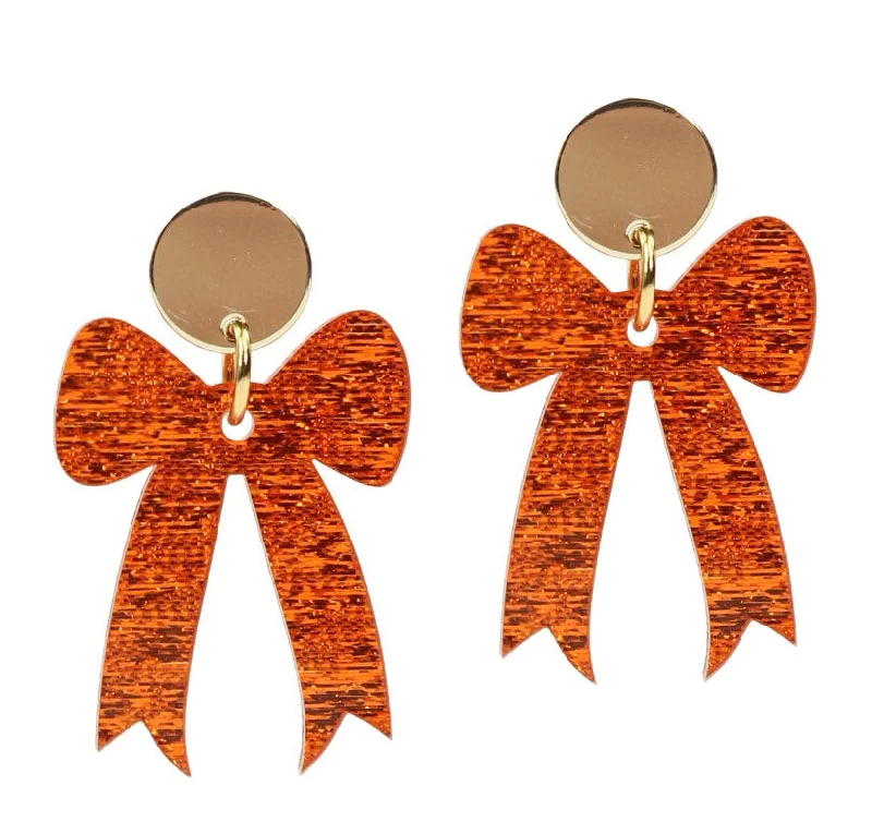 Circle stud earrings-Gameday Bow Earring - Orange