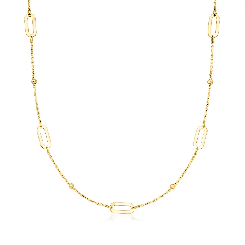 Fine choker necklaces-RS Pure by Ross-Simons Italian 14kt Yellow Gold Bead and Paper Clip Link Station Necklace