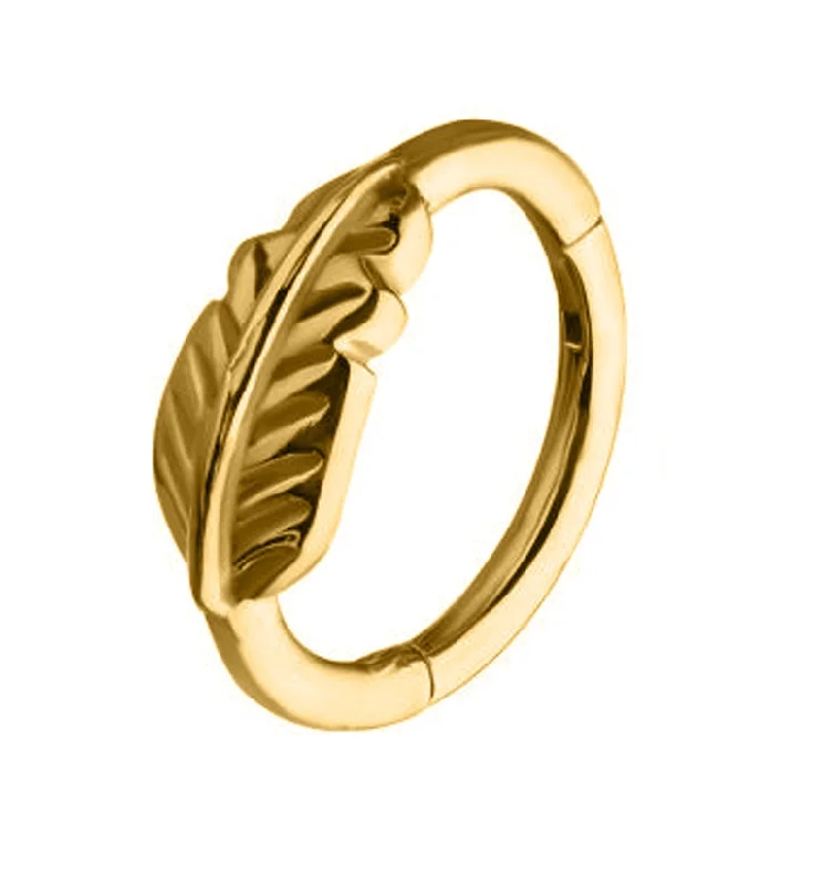 Thin rose rings-Gold PVD Feather Hinged Segment Ring