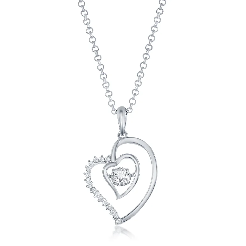 Cedar wood necklaces-Sterling Silver Double Heart Dancing CZ Pendant