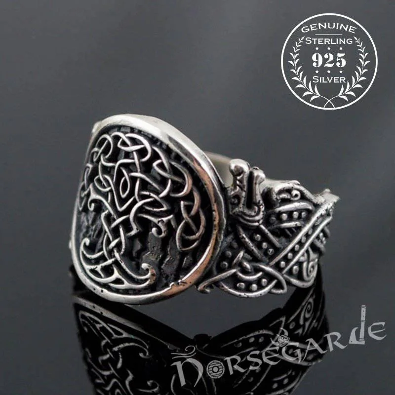 Dainty heart rings-Handcrafted Yggdrasil Jellinge Style Ring - Sterling Silver