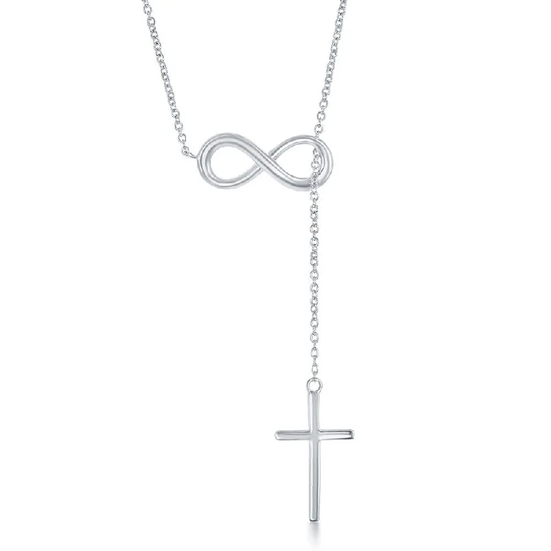 Thai style necklaces-Sterling Silver Center Infinity with Hanging Chain and Cross Necklace