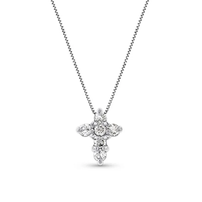 Slip knot necklaces-14K White Gold Mini 0.15ct Diamond Cross Necklace