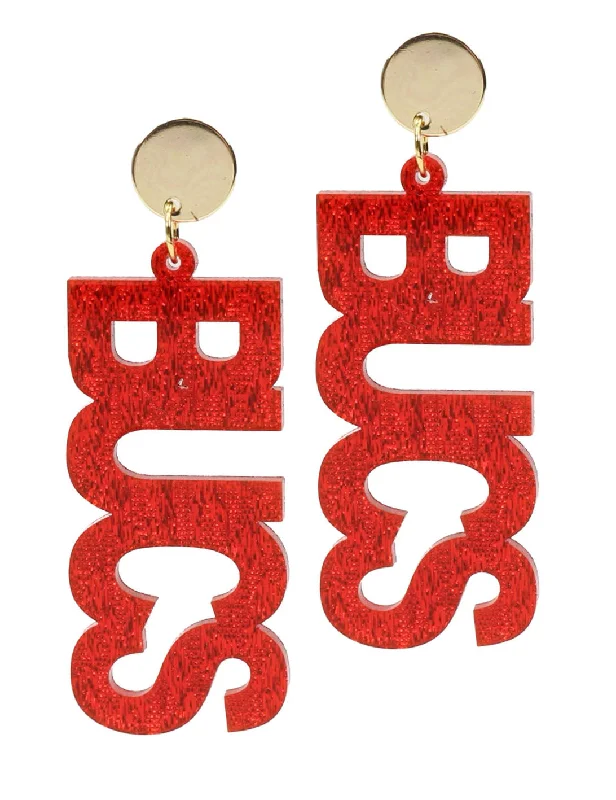 Two-face earrings-Bucs Acrylic Earring - Red Shimmer