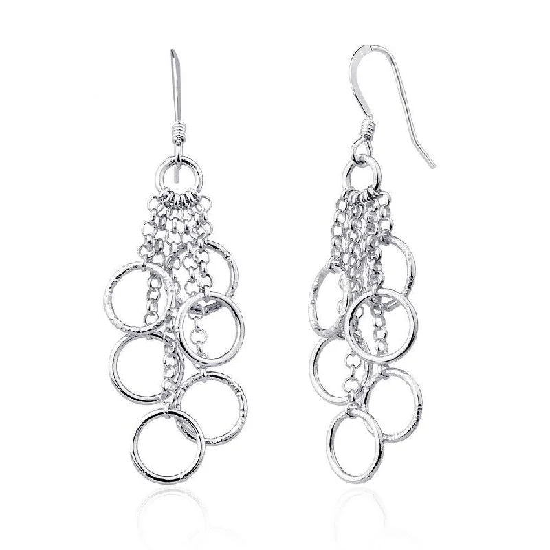 Zircon stone earrings-Sterling Silver Multi Open Circles Dangling Earrings