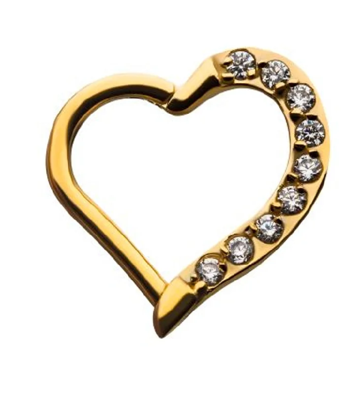 Crisp eternity rings-16G Gold PVD Heart CZ Hinged Segment Ring