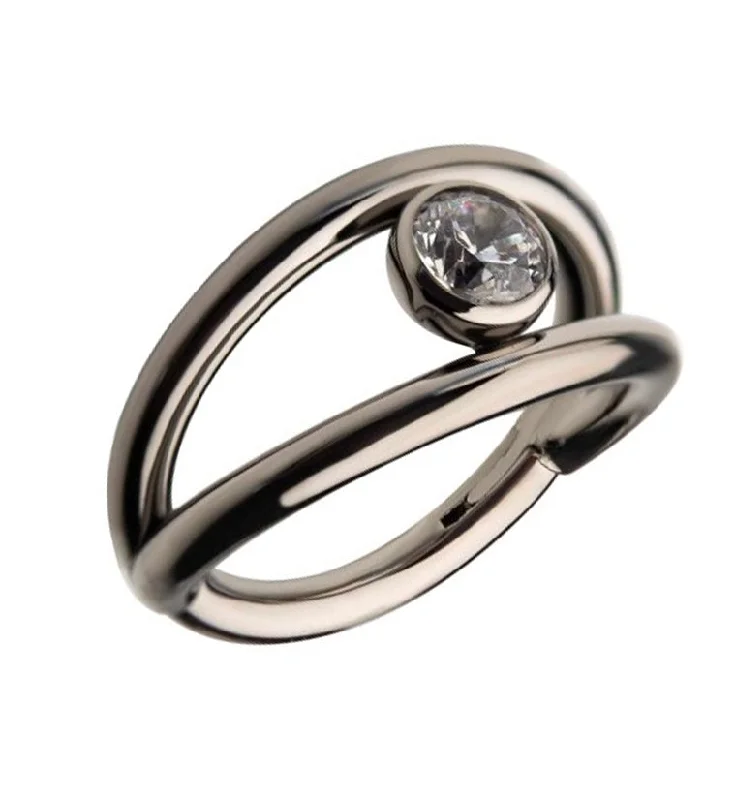 Alloy blend rings-Double Side Bar CZ Titanium Hinged Segment Ring