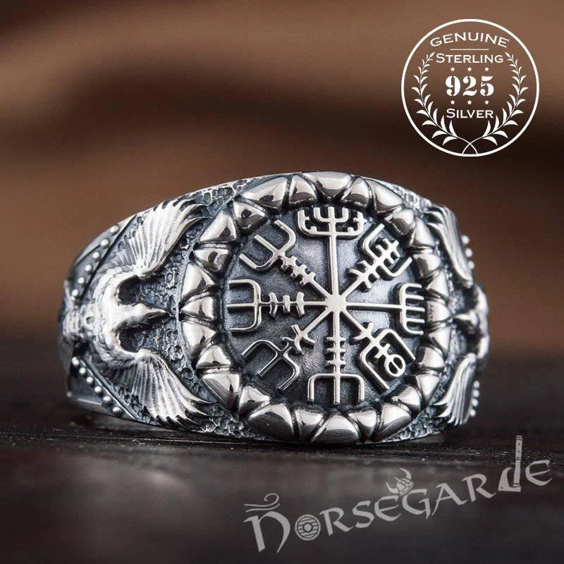 Petite star rings-Handcrafted Ravens and Vegvisir Ring - Sterling Silver