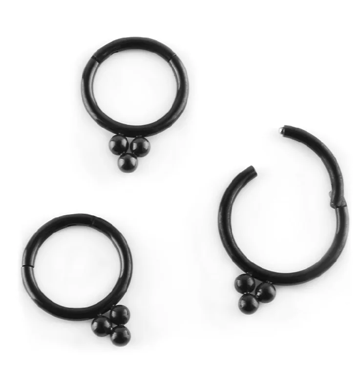 Solid band rings-Black PVD Triple Bead Hinged Segment Ring