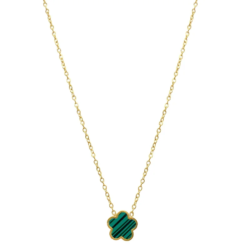 Skewed design necklaces-Adornia Water Resistant Green Mother of Pearl Clover Necklace gold