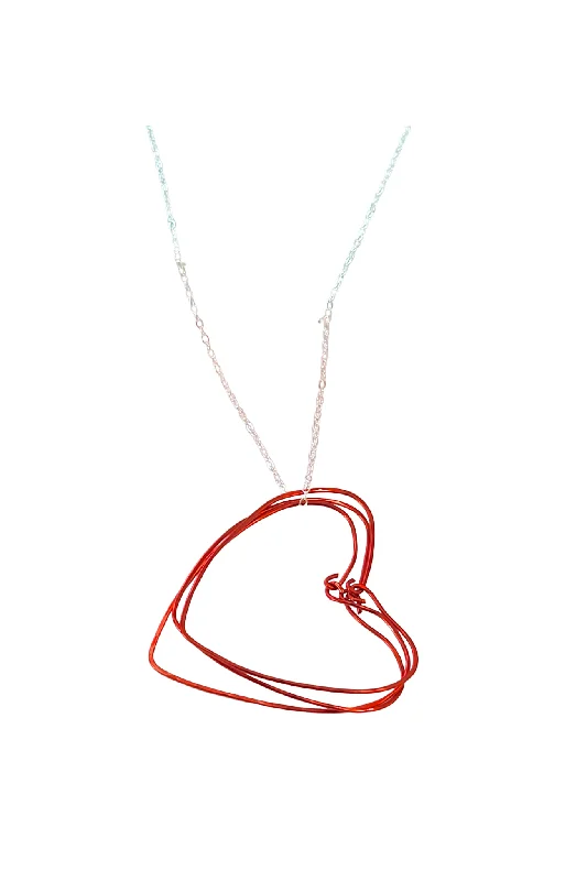 Baroque style necklaces-Red Hearts Necklace on a Silver Chain