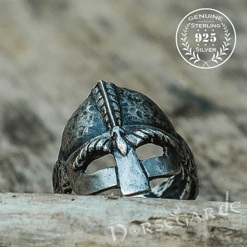 Cat motif rings-Handcrafted Helm of a Viking Warrior Ring - Sterling Silver