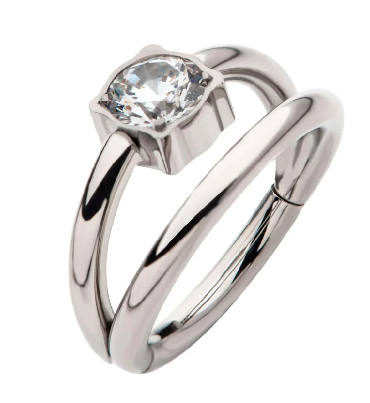 Silk thread rings-Double Bar Clear CZ Titanium Hinged Segment Ring