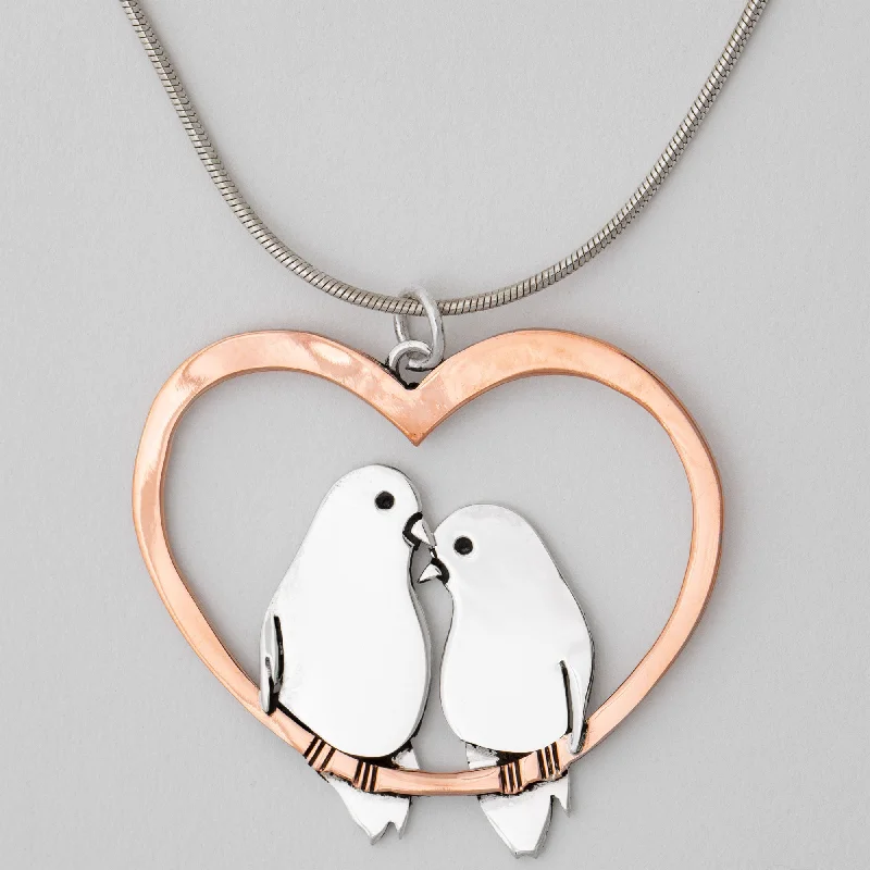 Dainty gem necklaces-Lovebirds Sterling & Copper Necklace