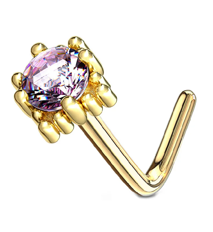 Circle gem rings-14kt Gold Crate Pink CZ L Bend Nose Ring