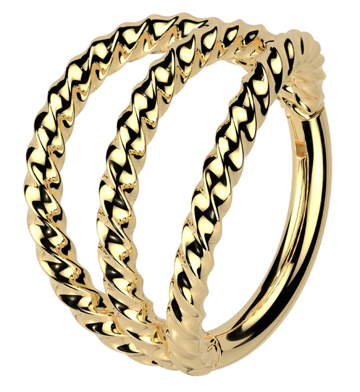 Hawk feather rings-Gold PVD Triple Twist Row Stainless Steel Hinged Segment Ring