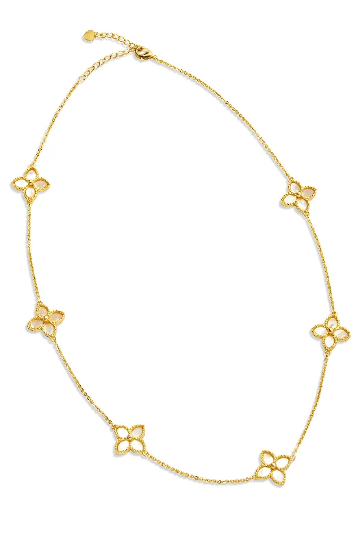 Angled bar necklaces-18K Gold Vermeil Mop Flower Choker