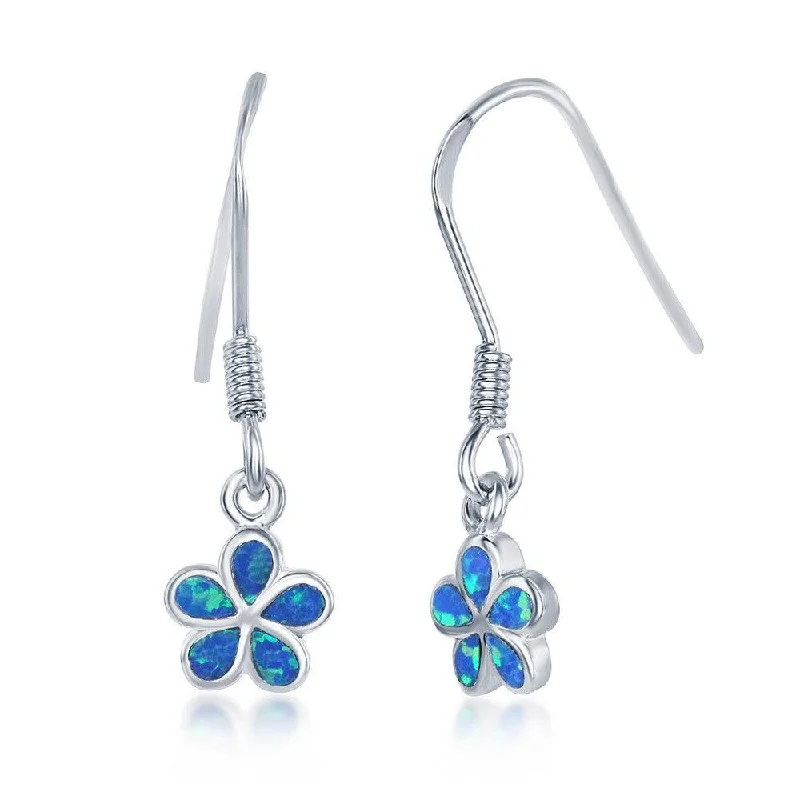 Silky pearl earrings-Sterling Silver Blue Inlay Opal Flower Earrings