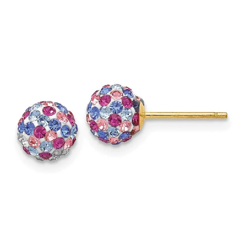 Circle stud earrings-14k Blue Pink Multi Crystal 6mm Post Earrings