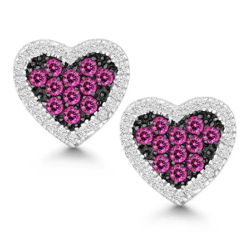 Cedar wood earrings-Sterling Silver Clear and Pink CZ Heart Earrings