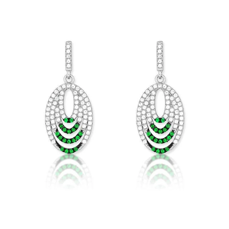 Flat relic earrings-Sterling Silver Green CZ Micro Pave Oval Earrings