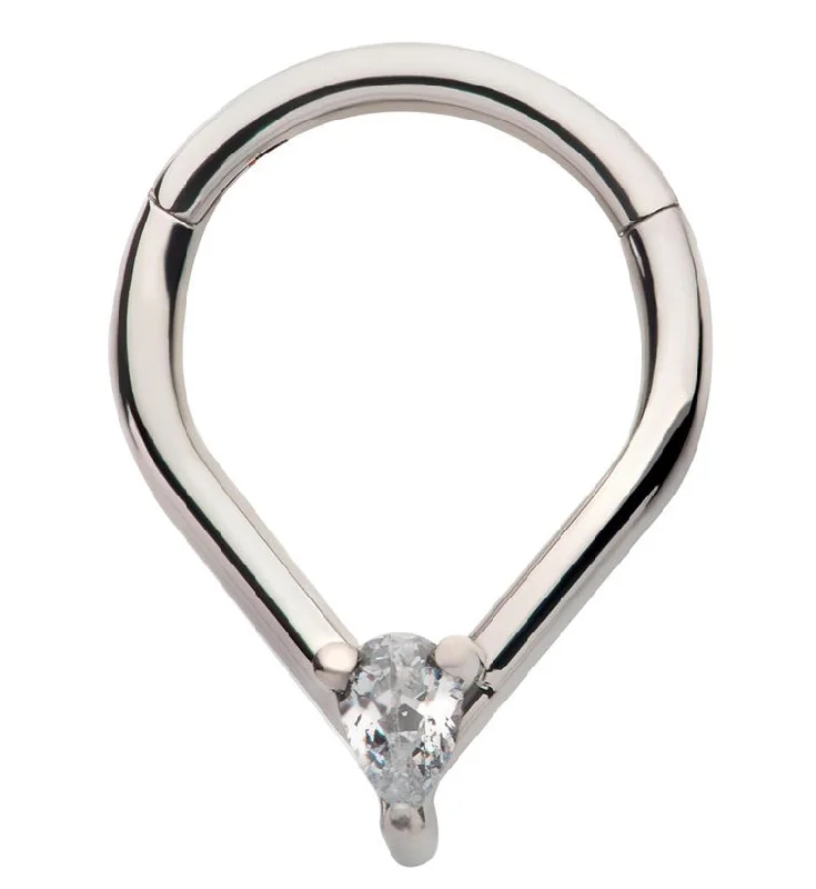 Circle gem rings-Point Teardrop CZ Titanium Hinged Segment Ring