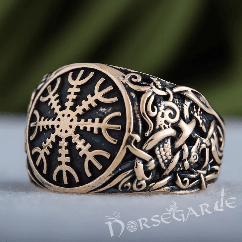 Twisted wire rings-Handcrafted Helm of Awe Mammen Style Ring - Bronze