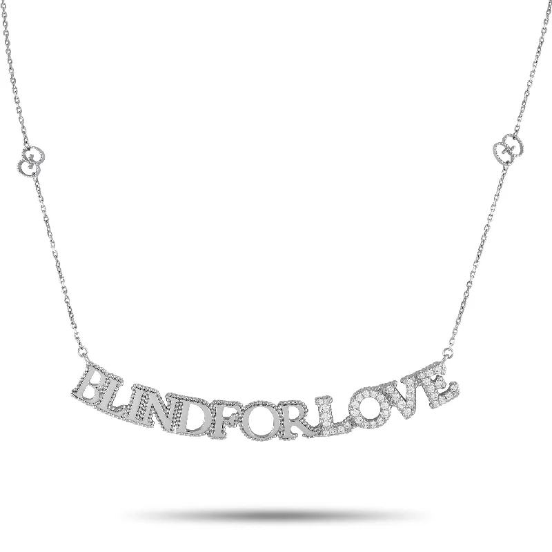 Wide bib necklaces-Gucci Blind for Love 18K White Gold 0.45ct Diamond Script Necklace GU10-100223