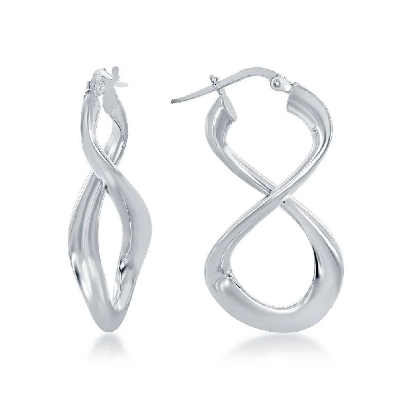 Sparkling gem earrings-Sterling Silver Rhodium Plated Large Script Infinity Design Earrings