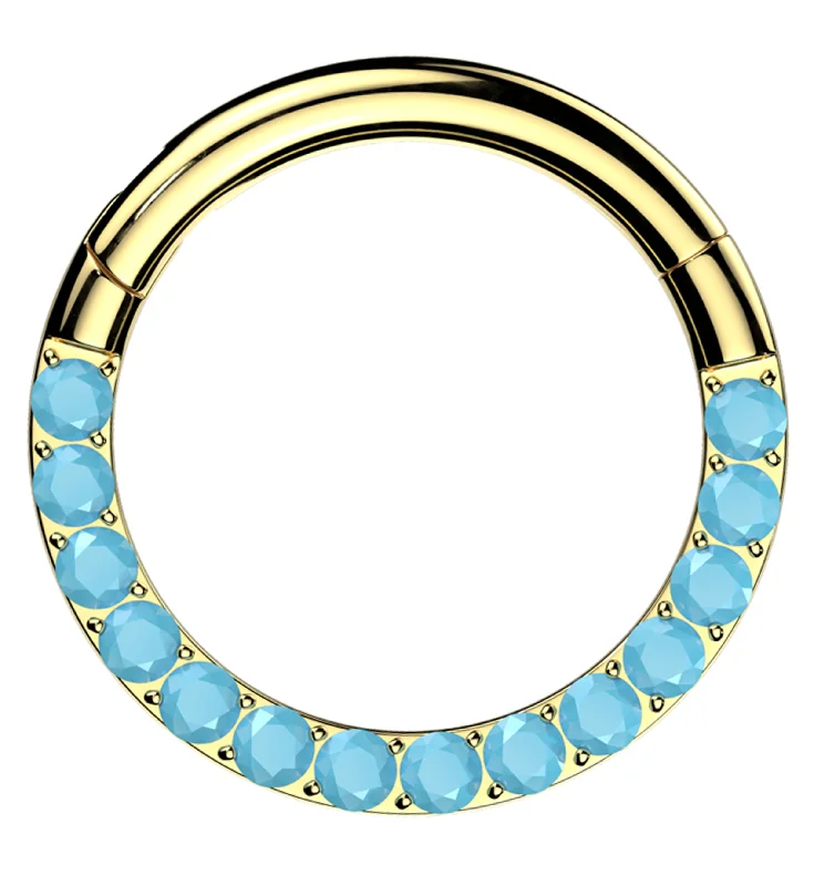 Coil band rings-Gold PVD Front Facing Turquoise Row Titanium Hinged Segment Ring