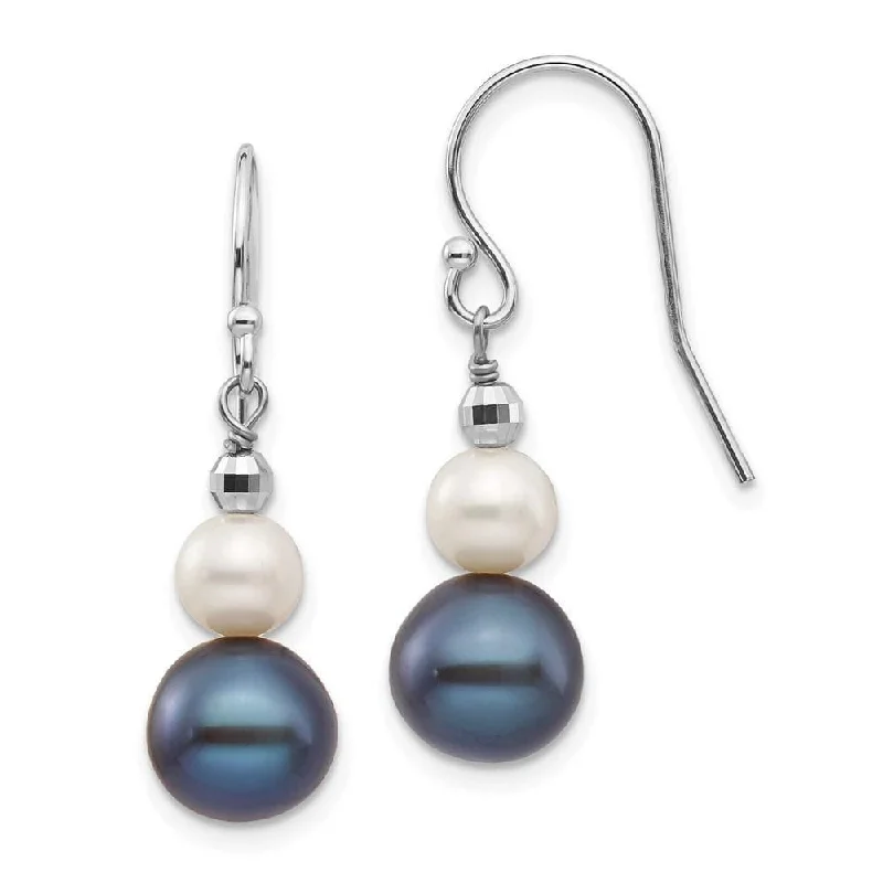 Kelp motif earrings-14K White Gold 6-9mm Semi-round FWC Pearl Graduated Dangle Earrings